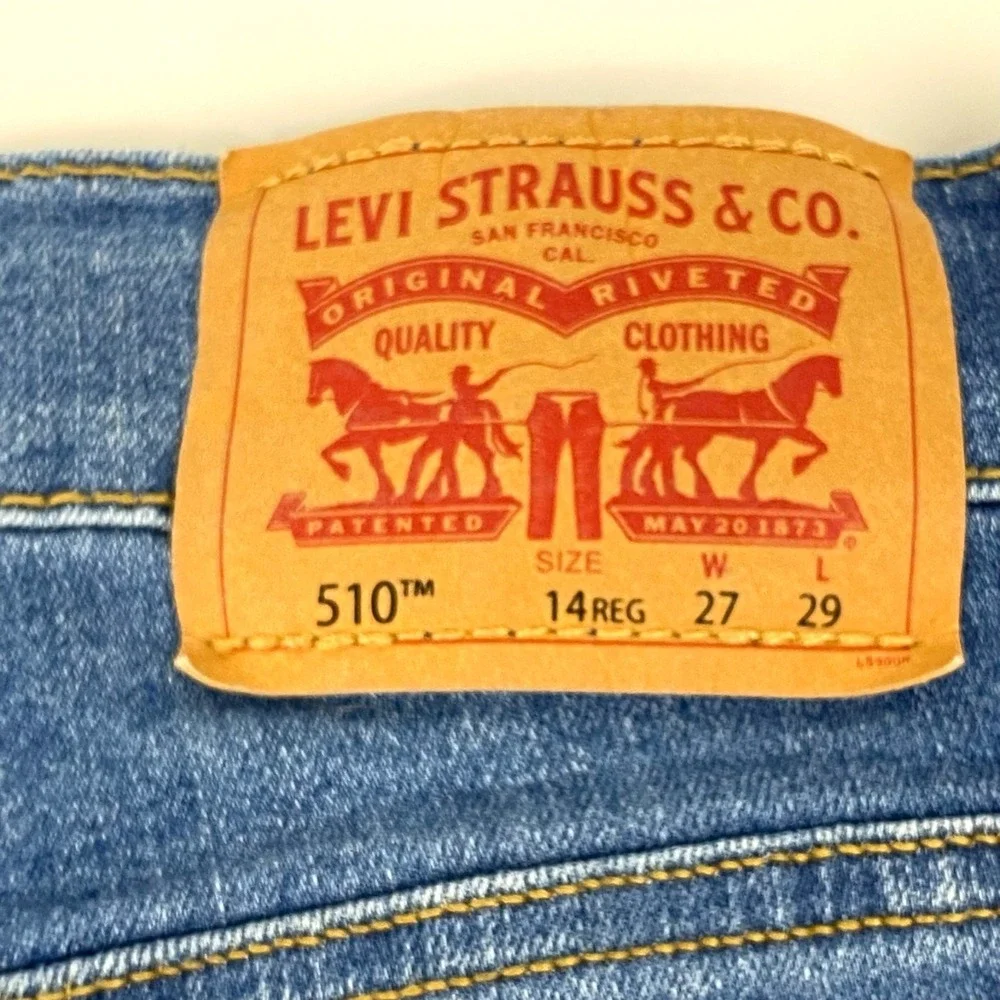 Levi's 510 Performance Stretch Blue Jeans Boys 14 R Medium Wash Skinny Inseam 28